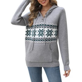 CiCiBird Women 2024 Winter Snowflake Sweater Christmas Knitted Pullover Warm Comfy Long Sleeve Shirts with Pockets Xmas1 Gray S