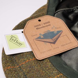Borges & Scott Woodsman Flat Cap - Fully Waterproof – Yorkshire Tweed – 100% Wool Outer - Juniper Gold Check - 56cm