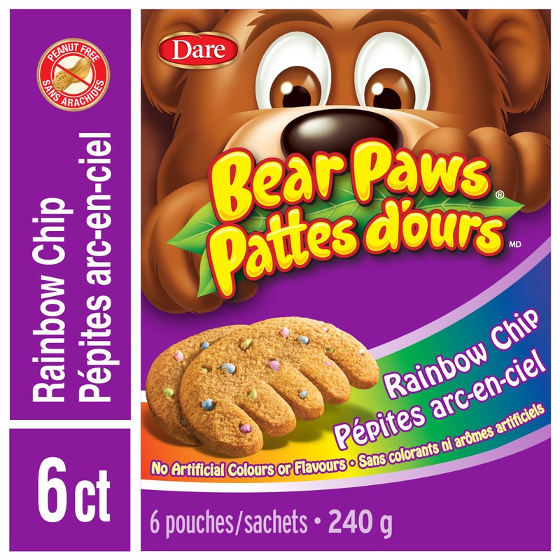 Dare Bear Paws Rainbow Chip Cookies, 240g/8.4 oz, 6 Pouches,