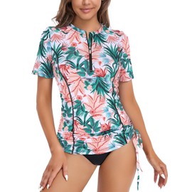 LURANEE Womens Short Sleeve Rash Guard Shirts UPF 50+ Side Adjustable Wetsuit Swimsuit Top S-XXL