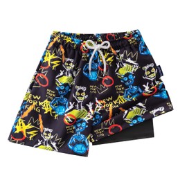 EZ Moms Boys Swim Trunks with Compression Liner Stretch Toddler Swim Shorts Quick Dry Anti-Chafe Swimming Trunks for Boys Board Shorts 4T Baby Bathing Suit with Boxer Brief Liner Toddler Boy Swimwear