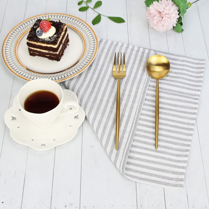 INFEI Plain Striped Cotton Linen Blended Dinner Cloth Napkins -