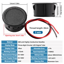 VooGenzek DC 5-100V DC Digital Voltmeter Waterproof 2 Wires Voltage Meter 3-Digit LED Display with Anti Connection Protection for Cars Vehicles Motorcycles Boats Green