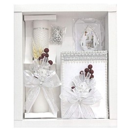 Boys Communion Candle Set w/Spanish New Testament with Grape and Grain