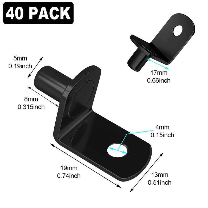 Cerpourt Shelf Support Pegs, 40 Pcs L-Shaped Black Steel Cabinet