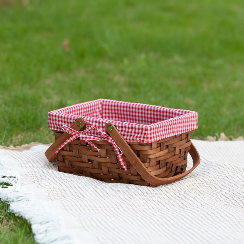 Wickerwise Small Rectangular Woodchip Picnic Baskets with Double Folding Handles,