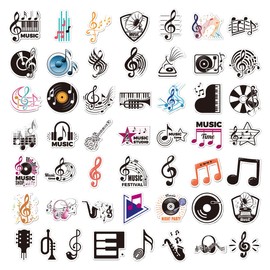 100 Pcs Music Stickers, Vinyl Waterproof Musical Note Stickers for Water Bottles, Laptop, Notebook, Scrapbook, Luggage, Cell Phone, Helmet, Party Favors