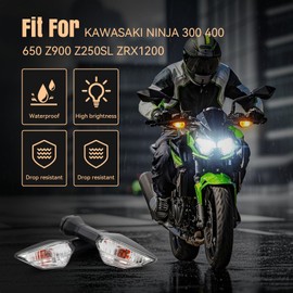 RIDLOG Motorcycle Turn Signals Indicator Light Fit For KAWASAKI NINJA 300 400 650 Z900 Z250SL ZRX1200 Front/Rear Blinker Lamp Fit For ER-6N ZX-6R Z1000SX (Transparent Shell)