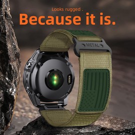 USA Ultra Series Compatible for Garmin Watch Band Replacement,Quickfit 22mm 26mm Rugged Nylon Fenix 6 5 7 Bands,Compatible for Garmin Fenix 7X/Fenix 6X/Fenix 5X/Enduro 2/Tactix (26mm/L, Army Green2)