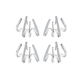 Claw Cuff Earring Zircon Needle Earrings for Women Teen Girls Cool CZ Stud Huggie illusion Earrings Minimalist Luxury Trendy Ear Wrap Cuffs Piercing Hoop Ear Jewelry, Zinc, Cubic Zirconia