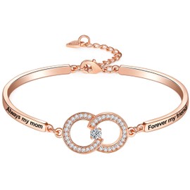 Lucphiler & Co. Christmas Mother Gift, Engraved ‘Always My Mom Forever My Friend’ Infinity Bangle Bracelet, Rose Gold Women Jewelry, Birthday Wedding Valentines Xmas Present from Son Daughter