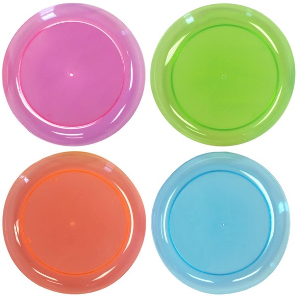 Party Essentials Hard Plastic 9-Inch Round Party/Luncheon Plates, Assorted Neon, 20-Count