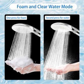 RINBOU Foam Shower Head with Dual-Mode Foam/Clear Water Spray, High Pressure Handheld Showerhead with Hose for Kids Pets Family Bathroom, Battery-Powered Bubble Maker with Soap Dispenser