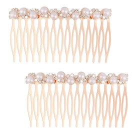 Mozeat Lens Pearl Decorative Hair Comb, 2 Pieces, Alloy, White, for Women Bridal Accessories