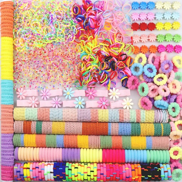 Girls Hair Accessory Set Hair Elastic Ties Cotton Seamless Multicolor Hair Rubber Bands Flower Hair Clips Claws and Hair Tools Assorted Ponytail Holders for Baby Toddler Kids(1680PCS+) (B1680)