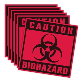 6PCS Biohazard Stickers Sign，Self-Adhesive Waterproof Durable Biohazard Warning Hazard Labels, Toxic Waste Sticker for Labs Hospitals and Industrial Use Universal Biohazard Symbol 4.7" x 4.7