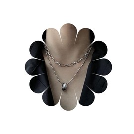 Allereya Multilayer Ring Pendant Necklace, Satellite Chain, Chunky Circle Necklace, Silver Paper Clip Necklace, Jewelry for Women and Girls, Metal