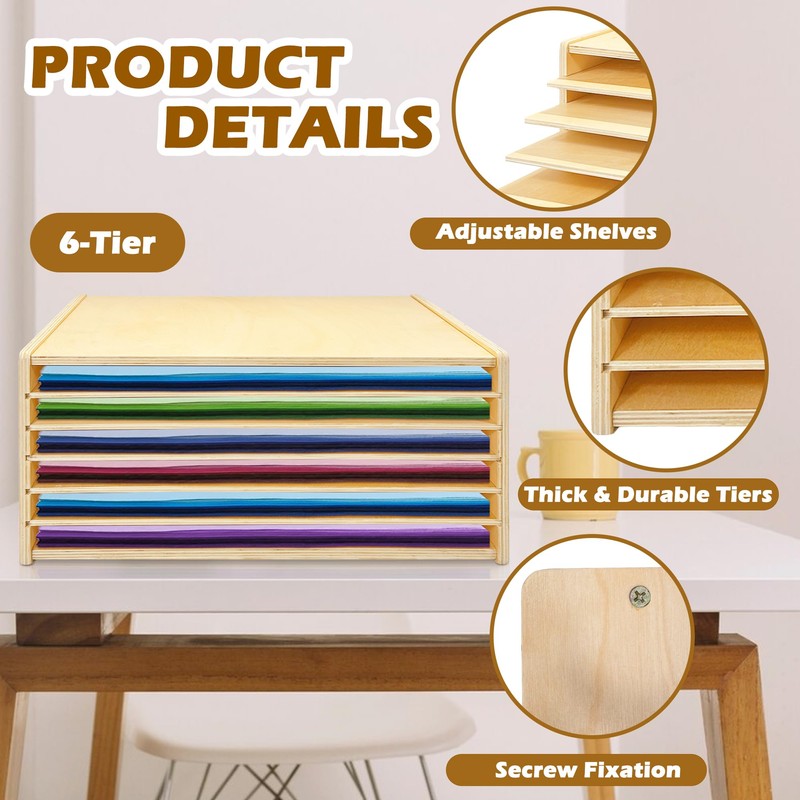 PROLEE Construction Paper Organizer 20" x 13.5", Solid Wood 6