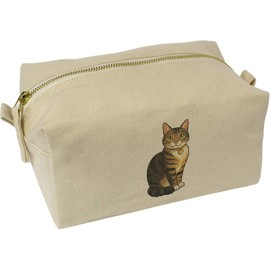 'Sitting Tabby Cat' Canvas Wash Bag/Makeup Case (CS00043977)