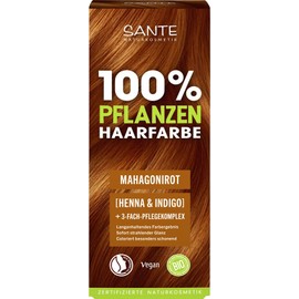 SANTE Naturkosmetik 100% Pflanzenhaarfarbe Pulver 07 Mahagonirot, vegane Haar-Coloration mit Bio-Henna & Indigo, langanhaltendes Rot, natürliche Grauabdeckung & Glanz, mit 3-Fach Pflegekomplex, 100g
