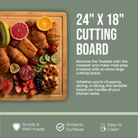 Large Cutting Board for Kitchens 24 X 18 by Grizzly Living - Heavy Duty Bamboo Cuttings Boards for Meat, Veg & Charcuterie - Large Wooden Stove Top & Countertop (24" x 18") Epicurean, Butcher