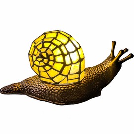 Bieye L10943 Land Snail Tiffany Style Stained Glass Accent Table Lamp for Home Decor (Yellow, 10" D x 5" W x 5" H)