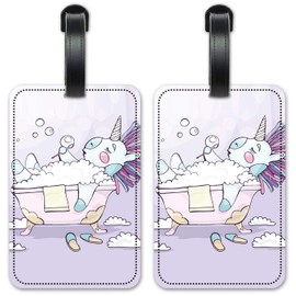 Unicorn in The Tub - Luggage ID Tags - Suitcase Identification Cards - Set of 2