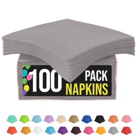 100 Pack Silver Paper Napkins Disposable, 2 Ply Party Napkins, Silver Disposable Napkins, Fun Napkins Everyday - Silver Napkins Great As Beverage Napkins Or Cocktail Napkins Paper Exquisite