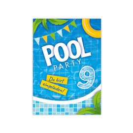 Minkocards 12 Invitations for 9th Children's Birthday Swimming Pool Swimming Boys Girls Invitations Ninth Birthday