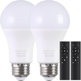 MXhme A19 LED Light Bulbs with Remote Control, 800LM 9W, 60W Equivalent LED Bulbs,Stepless Dimmable 3000K-6000K,E26 Base,CRI 80+,2.4GHz,25000+ Hours Lifespan,Light Bulb for Home Decor,2Bulb&2Remote