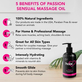 Passion Sensual Massage Oil for Date Night | 100% Natural Body Oil for Couples with Jojoba & Almond | Aromatherapy & Relaxing Massage Therapy | Valentines Day Gifts for Her | Tropical Paradise Scent