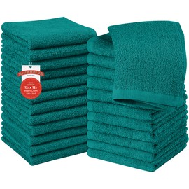 RIVERSIDE 24 Pack Washcloths Set - 100% Cotton [12x12 Inches] - Soft, Quick-Dry & Highly Absorbent Face Towels - Perfect for Bathroom, Gym, Hotel, Spa & Travel - Teal