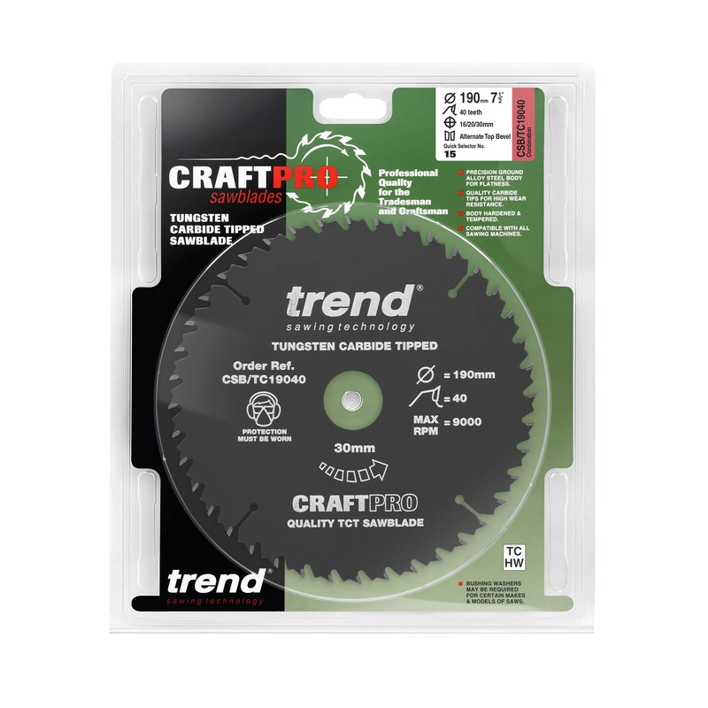 Trend Wood Circular Saw Blade, 190mm Diameter, 30mm Bore, 40