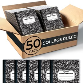 Rosmonde 50 Pack Bulk Composition Notebooks College Ruled, 200 Pages (100 Sheets), 9-3/4 x 7-1/2, Black Marble Hard Cover, Bulk School Supplies, Bulk Notebooks for School, Bulk College Ruled Notebook