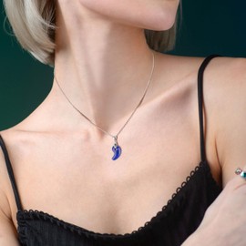 COAI Elegant women's necklace made of 925 silver with pendants made of natural lapis lazuli or malachite, Stone, Lapis Lazuli