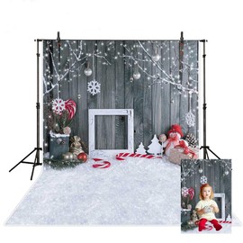 MEHOFOTO Christmas Photo Studio Decoration Wood Effect Background with Snowflake and Christmas Bells