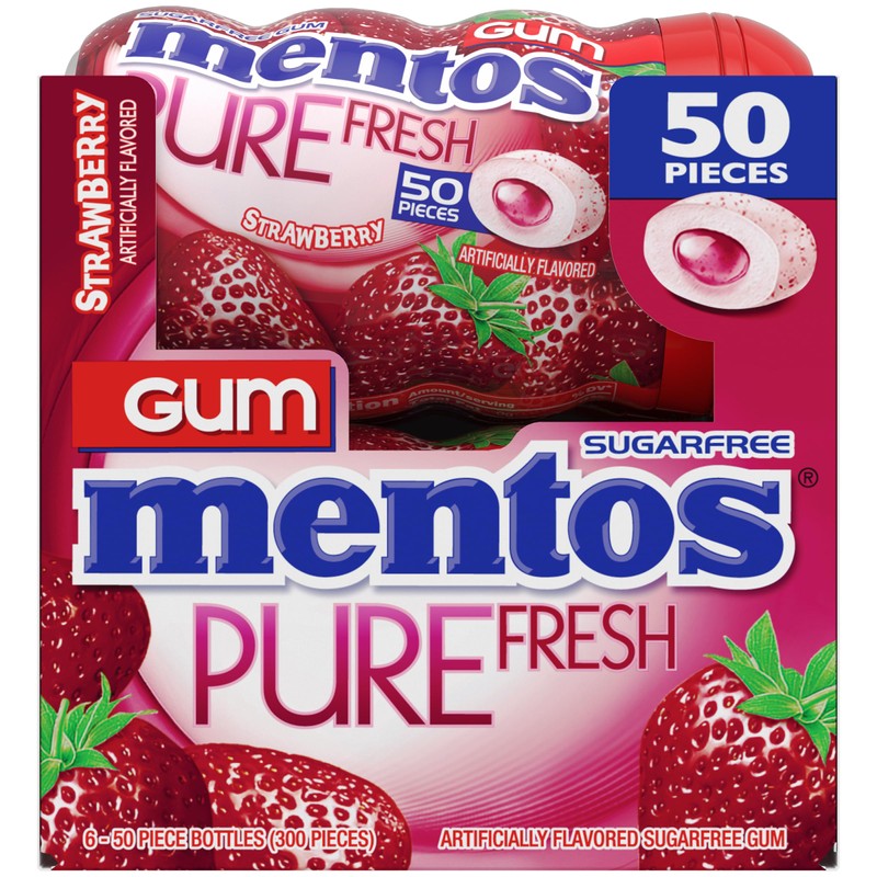 Mentos Pure Fresh Holiday Sugar-Free Chewing Gum with Xylitol, Strawberry,