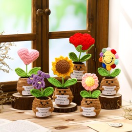 Threehoney 6 Pcs Teacher Appreciation Gifts Thank You for Helping Me Grow Gifts Emotional Handmade Positive Flower Crochet with Card Thank You Crochet for Women Teacher Birthday