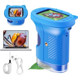 1000X Handheld Digital Microscope for Kids, 4K Kids Microscope with 2.4" Screen, 200–1000X Magnification, Portable STEM Educational Toy for Boys and Girls Ages 5–12 (Blue)