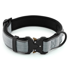Plutus Pet Tactical Dog Collar, Reflective, Adjustable Heavy Duty Dog Collar, Soft Padded and Comfortable, for Small Medium and Large Dogs (Gray, L)