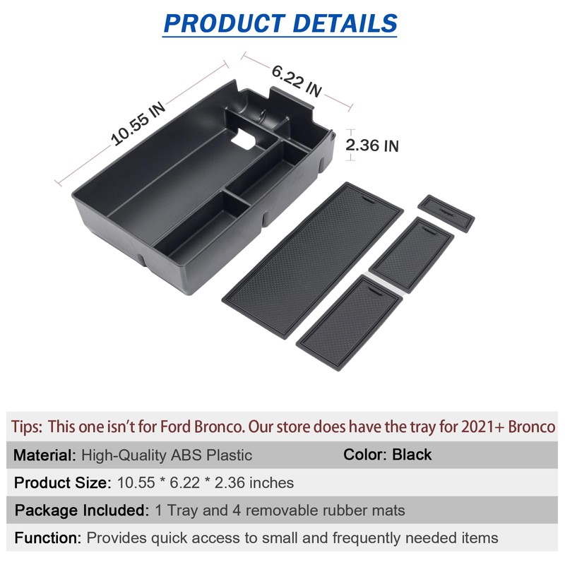 TOPINSTALL Center Console Tray Compatible with Bronco Sport 2021-2026/Ford Escape