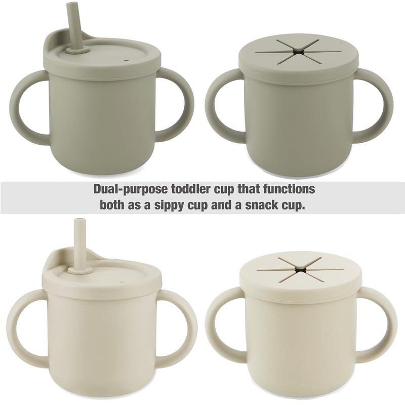 PandaEar 2 Pack Silicone Baby Straw & Snack Cup with