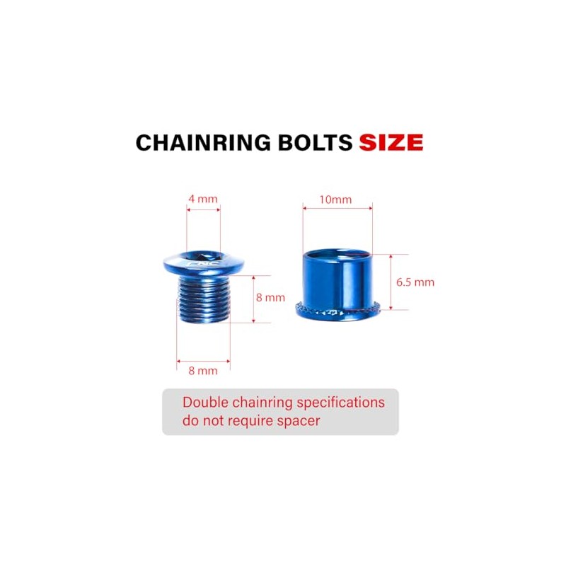 CNC Single/Double Chainring Bolts， Bike Chainring Bolts&Nuts Set M8×6.5mm.（Blue）