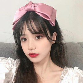 Tofwaol Bow Headband Pink Silk Satin Headbands for Women Christmas Bowknot Head Band for Girls Big Bow Hair Bands Ribbon Hair Hoop French Bow Headband Headwear