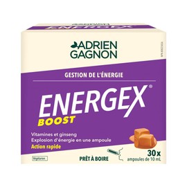 Adrien Gagnon - Energex Boost Liquid - Fast-Acting Natural Energy Burst – Vitamins, Adptogenic Plants & Natural Caffeine – Caramel Flavor -30 Shots
