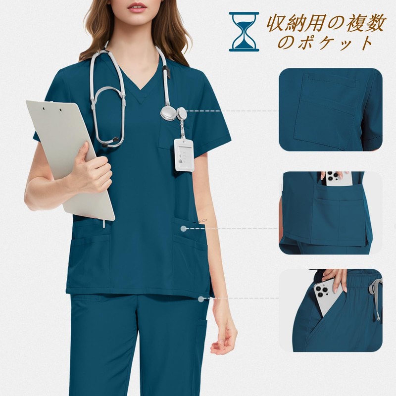 POUKEPRITY Medical Scrubs, Lab Coat, Nursing Set, Unisex, Includes Pockets,