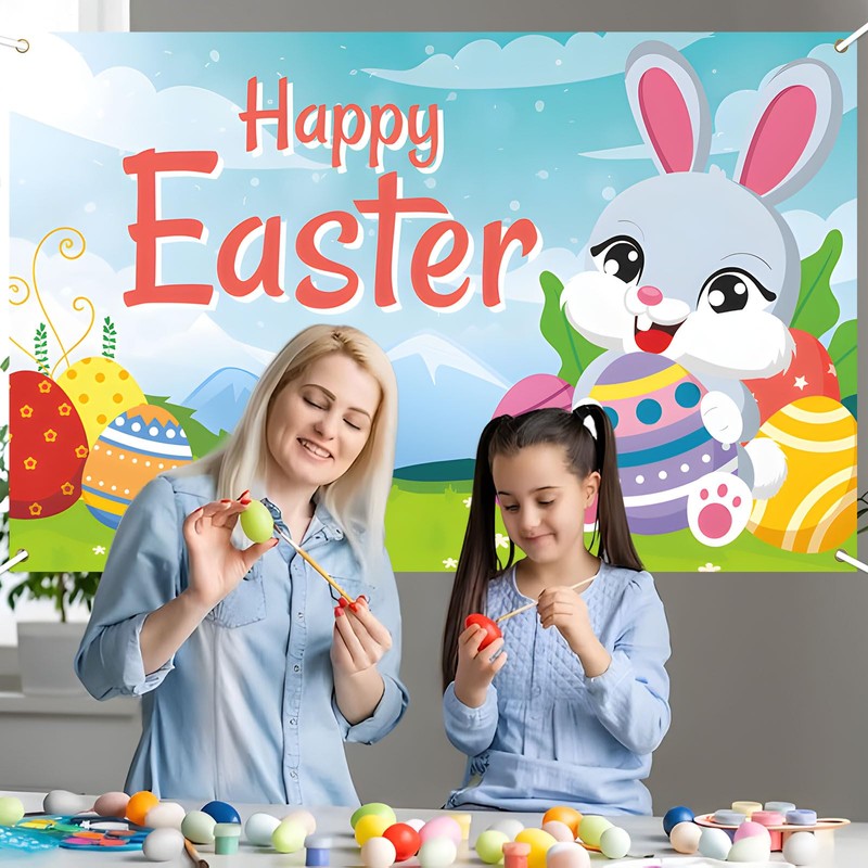 Happy Easter Banner Easter Decoration Backdrop 71 x 45 Inch