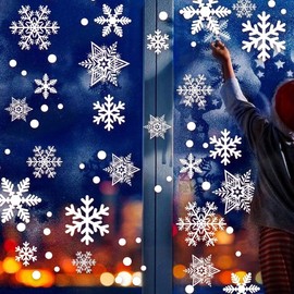 Q-BABY 200 PCS Christmas Decorations Window Clings Static Snowflakes Stickers for Christmas Window Decoration Ornaments