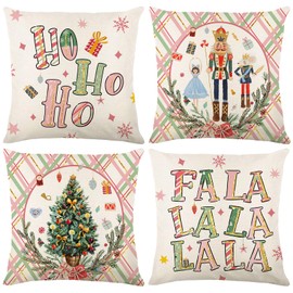 Pack of 4 Christmas Cushion Covers Square, Christmas Cushion Cover Jute, Cushion Cover Christmas Decoration Indoor, Christmas Decoration American Winter Cushion Nostalgia Sofa Bed Car Bedroom (B, 50 x
