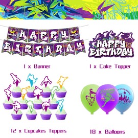 LFCFDX Parkour, decorazioni per feste di compleanno, accessori per feste di compleanno, con parkour, compleanno, striscione per torte, topper per cupcake, palloncini per parkour, compleanni, feste